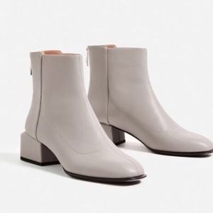 Zara Grey Faux Leather Block Heel Booties